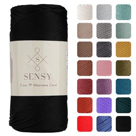 Sensy Premium 2mm 251 Yards Polyester Rope 100% Polypropylene Cord Macrame Cord 2mm Crochet Bag Cord Macrame Rope Crochet Thread Gift for Knitter (Black)