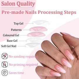 150PCS Ombre Stick on Nails Set - Medium Press on Nails Almond - Nude Pink False nails with Glue - Full Cover Fake Nails Kit - Long Lasting Nail Tips Glue on for Women Girls DIY Manicure at Home