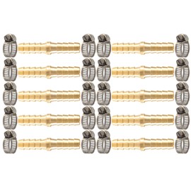 MSAEIQUN Brass Hose Barb Fitting 1/4" (6mm) Barb Splicer Mender with Stainless Steel Pipe Clamps air Hose Repair kit for Pipe Line/Fuel/Air (Pack of 10) (1/4'' (6mm))