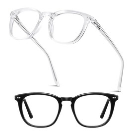 Reglaaly Blue Light Glasses for Men and Women, Classic Rectangular Frame for Gaming and Computer Use, Ink Black+Glass Frost