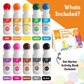 Dot Markers for Toddlers 1-3, 10 Colors Washable Bingo Daubers, Dot Art, Toddler Art and Crafts, Bingo Markers, Includes Free Dot Art Activity Book