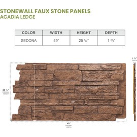 Ekena Millwork 49"W x 25 1/2"H x 1 1/4"D Acadia Ledge Stacked Stone, StoneWall Faux Stone Siding Panel, Sedona