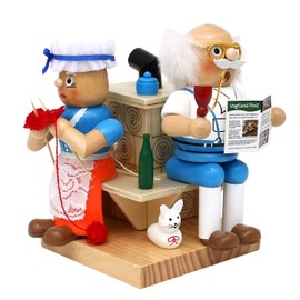Dekohelden24 Wooden Incense Figurine Grandma and Grandpa by the Fireplace, Dimensions Approx. 13 x 12 x 16 cm