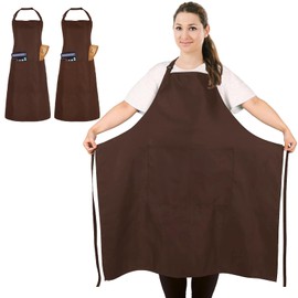 FunChaos Pack of 2 Plus Size Cooking Apron, Coffee Apron, Unisex Kitchen Apron with 2 Pockets for Cooking, Barbecuing, Working, Professional Apron for Waiters, Artists, Hairdressers (Large Size)