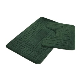 Lions Bath Mat Sets 2 Piece - Jacquard Greek Key Pattern Bathroom Toilet Rugs, Microfiber Bath Mats Pedestal Set, Super Soft Extra Absorbent Bathmat (Dark-Green)