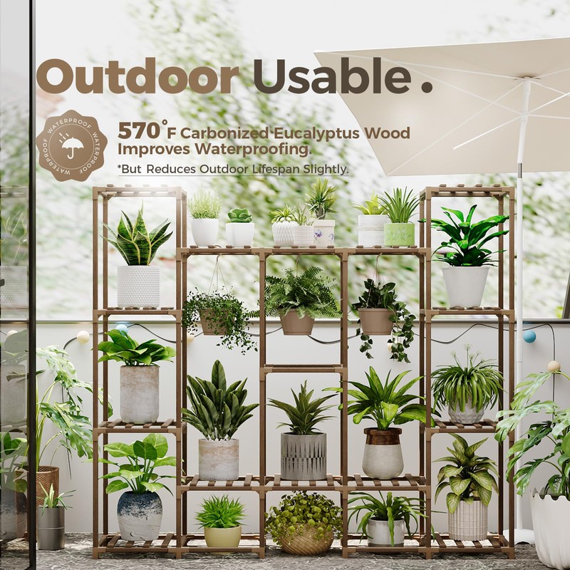 Bamworld Large Plant Stand Indoor Outdoor Hanging Shelf for Multiple