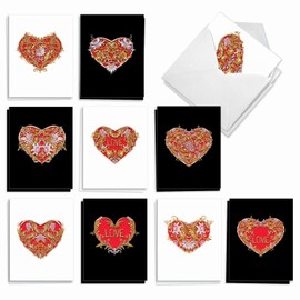 The Best Card Company - 20 Cute Boxed Cards (4 x 5.12 Inch) - Assorted Blank Set (10 Designs, 2 Each) - Baroque Hearts AM8999OCB-B2x10