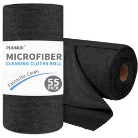 Puomue 55 Pack Microfiber Cleaning Cloth Roll, Tear Away Reusable Towels, 11" X 9", Ultra Absorbent & Lint Free Microfiber Cloth for Cleaning Cars, Kitchen, Window, Home and Shop, Black