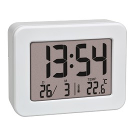 TFA Dostmann Mini Wecker mit Temperatur, 60.2044.02, Tischuhr, batteriebetrieben, inkl Datum und Weckalarm, Reisewecker, klein, weiß