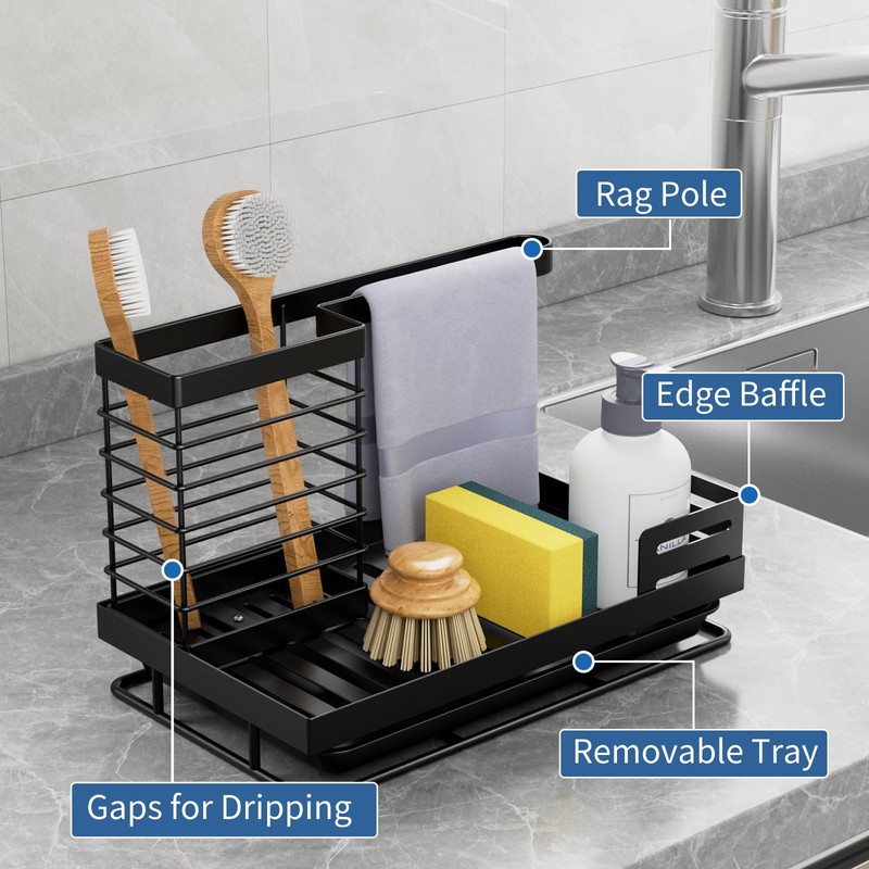 FOXWHALE Sink Organiser, Sink Organiser Sponge Holder with Drain Pan,