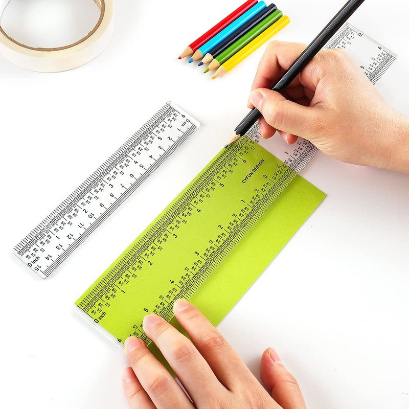 2 Pieces 6"/12" Clear Acrylic Ruler Zero-Centering Ruler with Inches