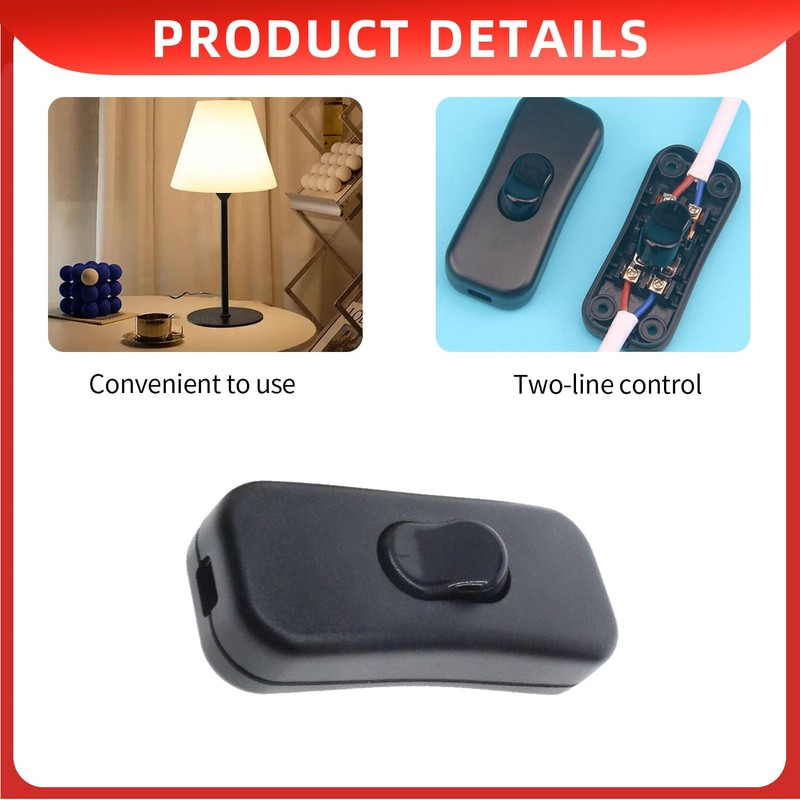 3-Pack Inline Lamp Cord Switches – Black Inline On/Off Toggle