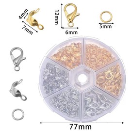 GSHLLO 200 Pcs Metal Open Jump Rings and 60 Pcs Lobster Claw Clasps and 200 Pcs Crimp Bead Knot Covers Jewellery Making Supplies with Storage Box for Keychains