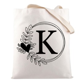 HOLLP Alphabet Shopping Bag A/C/J/K/M/S/T/N/B/L/R Letter Initial Tote Bag (Tote K)