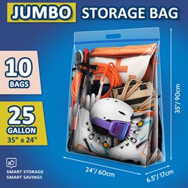 25 Gallon Extra Large Resealable Storage Bags with Zipper Top，35" x 24" Heavy Duty Clear Bags with Handles, 4 Mil Thick, Perfect for Clothing, Pillows, Travel, and Moving (10 Packs)