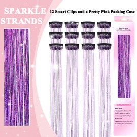 USHUIUS Hair Tinsel Clip in 12Pcs Purple Tinsel Hair Clips Glitter Tinsel Hair Extensions Clip in Hair Tinsel Fairy Hair Tinsel Sparkly Hair Accessories for Girls Women Kids (12Pcs PURPLE)