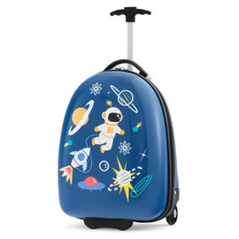 HONEY JOY Kids Luggage, 16” Children Rolling Suitcase w/Wheels & Telescopic Handle, Hard Shell Lightweight Travel Luggage for Toddlers, Carry On Luggage with Wheels for Boys Girls(Blue Astronaut)