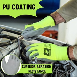 Garden Gloves-PU Coated 12 Pairs Bulk Pack,Hi-Vis Safety Work Glove, Seamless Knit Glove with thin Polyurethane Coated Smooth Grip on Palm & Fingers, Ideal for General Duty Work, Green M