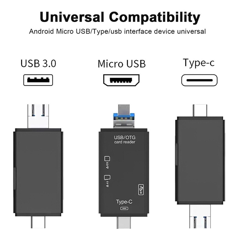 6-in-1 Type-C USB Card Reader for Smartphone and PC, USB20