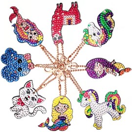 BOUTIKS Pack of 8 Diamond Painting Keyrings, DIY 5D Diamond Painting Keychain, Rhinestone Diamond Painting Key Ring, Mermaid