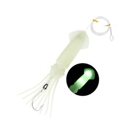 BLUEWING Upgraded Lighted Glow Squid Lure 12in Soft Fishing Trolling Squid Lure Water Activate LED Flashing Lights Lure with SS Trolling Hook 300lb Mono Line Deep Drop Light Up to 150h Luminous-White