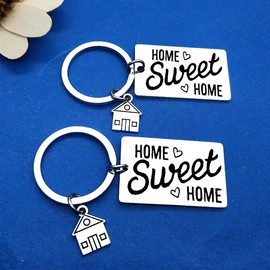 2Pcs New Home Keychain Sweet Home Gift for Couple New House Keyring Housewarming Gift for Homeowner Moving in Key Chain Real Estate Gifts from Agent for Client Family Keychain