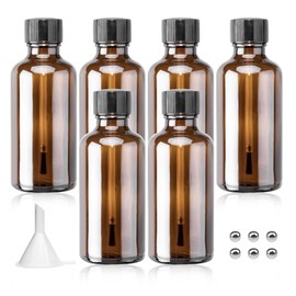 Agidea 6PCS Large Empty Nail Polish Bottles with Brush, Brown Refillable Glass Varnish Cuticle Oil Bottles Travel Containers with Funnel & Mixing Balls for DIY Nail Art Cuticle Oils (50ML)