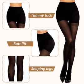 MANZI 2 Pairs Compression Pantyhose for Women Shaping Black Tights 10-15mmHg Support 50D Opaque Tights Compression Stockings,Black,L