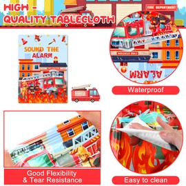 Fireman Tablecloths, 3-Piece Fireman Party Tablecloth Set - Fire Engine Tablecloth, Fireman Party Tablecloth & Fire Brigade Birthday Decoration Tablecloths for Fire Brigade Decoration Children's