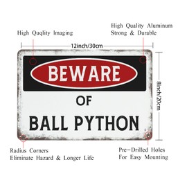 Beware of Ball Python Vintage Metal Tin Sign Decor Retro Funny Aluminum Sign For Home Garage, Basement Wall Decorations