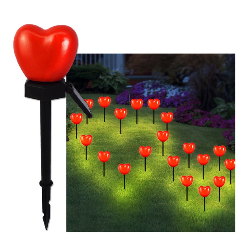 Outdoor Solar Garden Stake Lights Waterproof Solar Red Heart Shaped