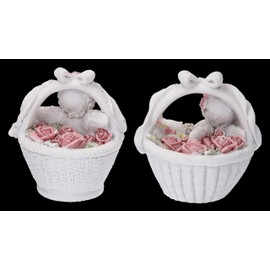 Angel Figurines Set of 2 - Putti in Flower Basket for a Heavenly Atmosphere | Cherub 8 cm