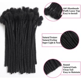 Loc Extension Human Hair Fully Handmade Human Hair for Women Men Kids Dreadlock Extensions Can Be Dyed and Bleached Real 100% Human Hair 0.8cm Width 12 Inch 10 Strands Natural Black