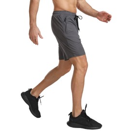 JustSun Men's Sports Shorts with Zip Quick Drying Lightweight Stretch Fabric, gray