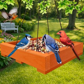 Wooden Hanging Bird Feeder/Heavy-Duty Large Capacity Outdoor Bird Feeder/Drainable Design/Attracts Robins, Sparrows/Includes Hanging Wire/No Assembly Required