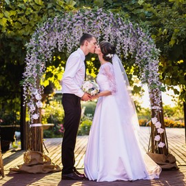 JUSTOYOU 3PCS 7FT Artificial Wisteria Vine Garland Fake Flower Wisteria Garlands for Outdoor Indoor Wedding Wall Badroom Decoration(Purple)