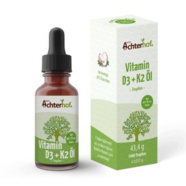 Achterhof Vitamin D3 K2 Drops 50 ml | 1400 Daily Doses, 1000 IU | Highly Concentrated | Vitamins Dissolved in Natural MCT Oil | No Artificial Additives | Pipette Bottle for Easy Dosage