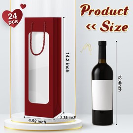 Tioncy 24 Pcs Single Wine Bottle Gift Bag, Champagne Bags with Clear Window for Wedding Reusable Flower Boxes with Handles for Holiday Birthday(Wine Red)