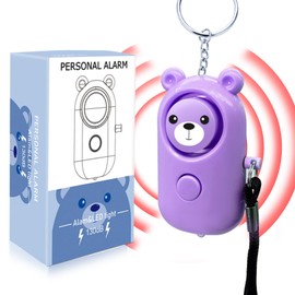 Personal Alarm Keychain - 130dB Safety Self Defense for Women Girl Kids Elderly, Multi-Function with LED Light, Cute Portable Security Safe Sound Siren (Purple)