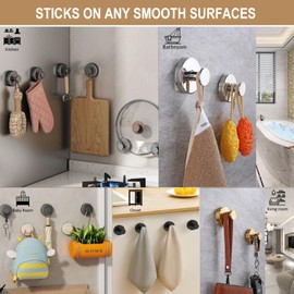 ZESLMG Suction Cup Wall Hooks for Shower, Bathroom, Kitchen, Glass Door, Mirror, Tile – Loofah, Towel, Coat, Bath Robe Adhesive Hooks for Hanging up to 22 lbs Max Never Falling Rust Proof (4, Nickel)