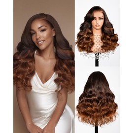 Arabella Pre Everything 13x6 Full Lace Body Wave Glueless Wig Human Hair Pre Plucked Pre Cut Omber Highlight Dark Brown 230% Density Lace Bleached Knots Ready to Go Wig 20 inche