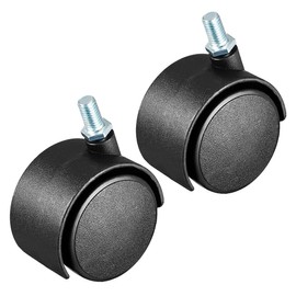 YOKIVE 2Pcs Nylon Caster, Swivel Twin Wheel Threaded Stem Casters, Great for Cabinets Shelves Daily Use, (Black, M8x15mm)