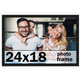 CountryArtHouse 24x18 Frame Black Picture Frame - Complete Modern Photo Frame Includes UV Acrylic Shatter Guard Front, Acid Free Foam Backing Board, Hanging Hardware Wood Wall Frames - no Mat
