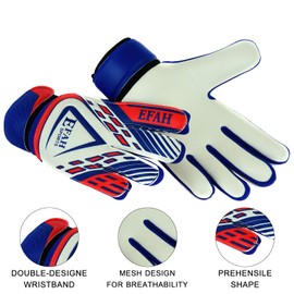 EFAH SPORTS Football Goalkeeper Gloves For Boys kids children adult Soccer Goalie Gloves with Super Grip Palms (Blue/White, Size 3 suitable for 5 to 6 year old, Ambidextrous)