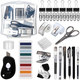 Colarr Mini Office Supply Kit Includes Stapler Tape Dispenser Staple Remover Paper Clips Scissor Staples Pen Highlighter Sharpener Note Small Telescopic Knife for Office and School Clerk Student