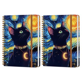 XFN 2Pcs Spiral Notebook, Sky Cat College Ruled Spiral Notebook, Multi Subject Notebooks, 120 Ruled Pages Hardcover Journals for Writing Travel Business Office, Cute Notebooks for Women