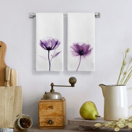 Qeheb Navy Purple Floral Kitchen Towels Set of 4, Watercolor Rustic Flower Botanical Decorative Dish Tea Towels, Cottagecore Wildflower Floral Hand Towels for Bathroom Decor, 16X24In