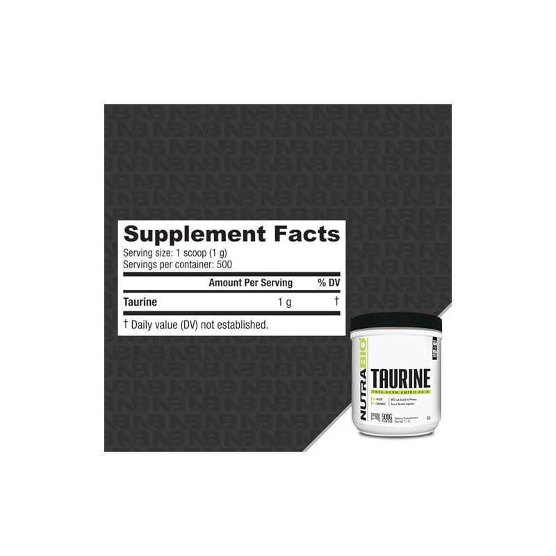 NutraBio 100% Pure Taurine Powder - 500 Grams by NutraBio