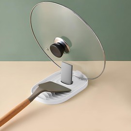 RICHDMI 1 Piece Pot Lid Holder, Cooking Spoon Holder, Drawer Organiser, Kitchen, Pans Organiser, Spoon Rest, Kitchen Utensil Tray, Cooking Spoon Shelf for Kitchen Worktop from Drip Stains (White)