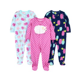 Simple Joys by Carter's - Pijama holgado de forro polar resistente al fuego, paquete de 3, rosa/azul marino/azul claro, elefante/monstruo, 18 meses